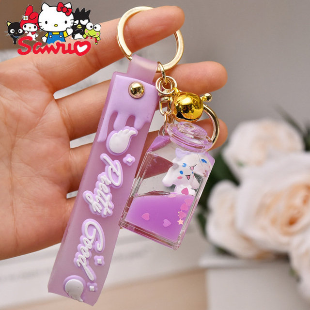 MINISO Cinnamoroll Acrylic Bottle Floating Keychain Pendant Into Oil Liquid  Keyring Couple Bag Key Car Couple Schoolbag Gift Toy